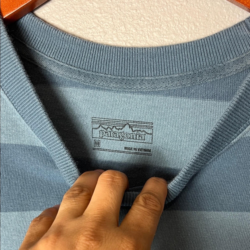 Patagonia Men's Teal Striped Short Sleeve Tee - Picture 2 of 4